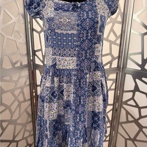 Place Blue and White Casual  Dress Size 16 (XXL/TTG)